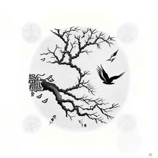 Tree Of Life With Flying Birds
