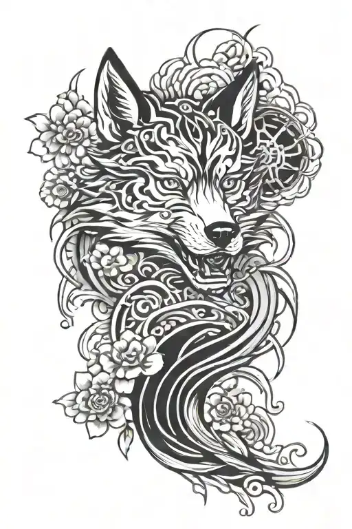 Chinese Style Tattoo Design Featuring A Wolf