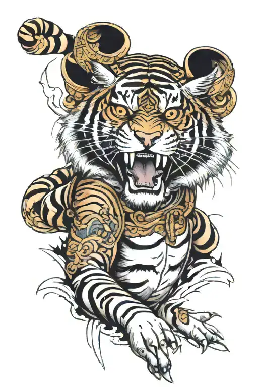 Tiger With Samurai Helmet