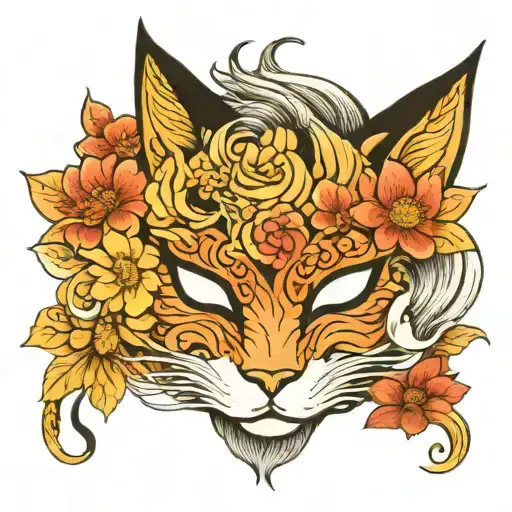 Kitsune Mask Floral Lady Head