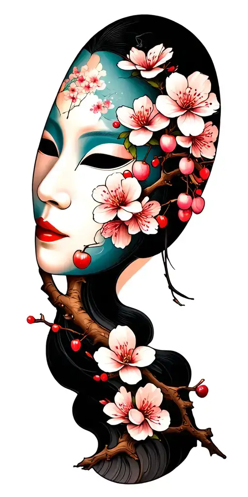 Only Mask Cherry Blossoms On Branch