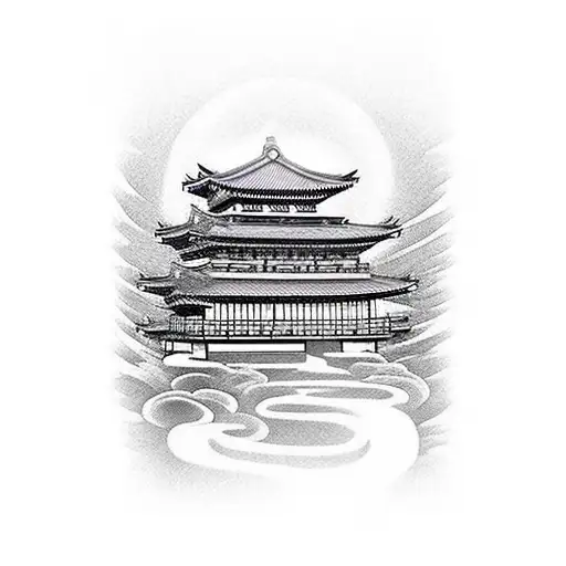 Samurai With A Temple In The Background Filipino Sun Rising