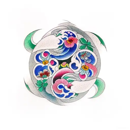 Yinyang With Flowers Colourful