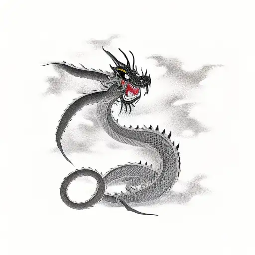 Black Long Dragon Without Too Many Details Painted On Chinese Ink