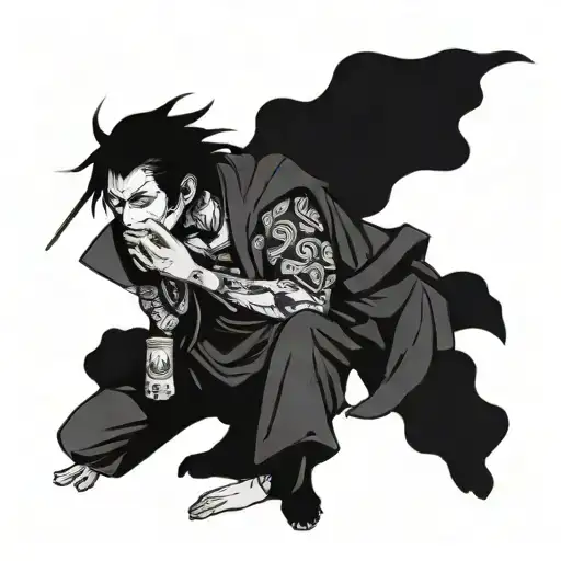 Powerful Boy Anime Dark Side Smoking Cigarettes Standing Straight