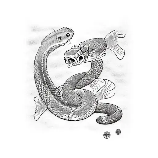 Snake And Koi Fish In The Collarbone