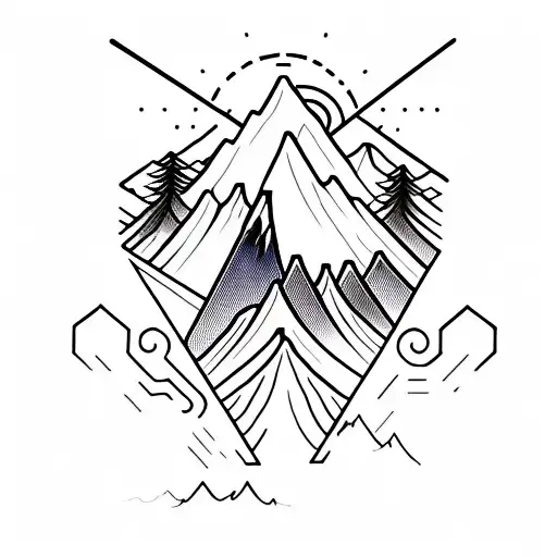 A Stylized Mountain Peak With A Film Projector Shining Light On It