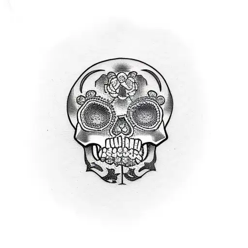 A Narco-themed Tattoo Featuring A Skull Surrounded By Money Bags In A Dotwork Style