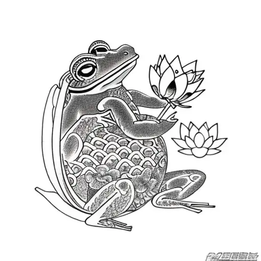 Lotus Flower And Frog Smoking Suminagachi
