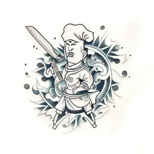 Create A Tattoo Design With A Culinary Theme That Features A Japanese Chef Knife
