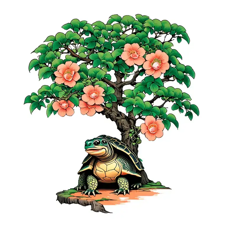 Master Oogway Tortoise Peach Tree Scene
