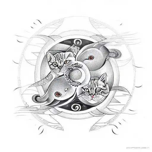 Cat In Yin Yang Design