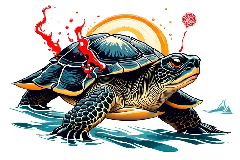 Master Roshi Nosebleed On Top Of Turtle Swimming Gracefully