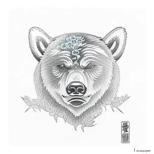 Grizzley Bear And Cherry Blossoms