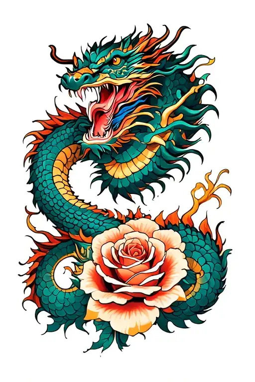 Japanese Dragons And Rose