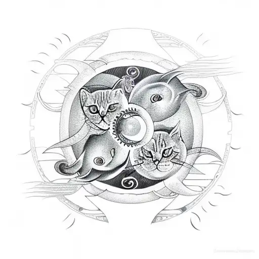 Cat With Sun And Moon In Yin Yang Design