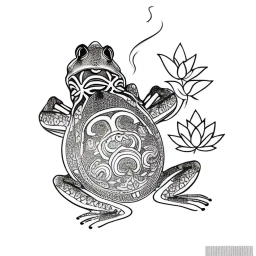 Lotus Flower And Frog Smoking Suminagachi