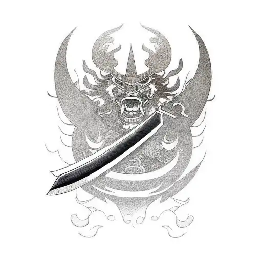 Samurai Sword With Flames Around A Blade