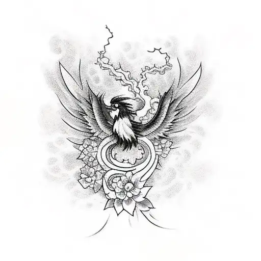 A Phoenix Intertwined With A Vine Of Flowers