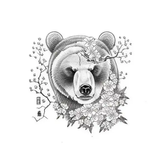 Bear And Cherry Blossoms With A Bible Verse