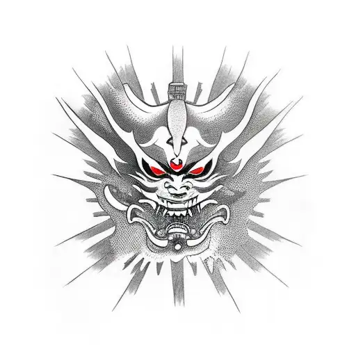 Hannya Mask Holding Dagger In Mouth