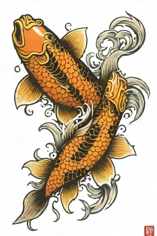 Koi Fish Flames Water Waves