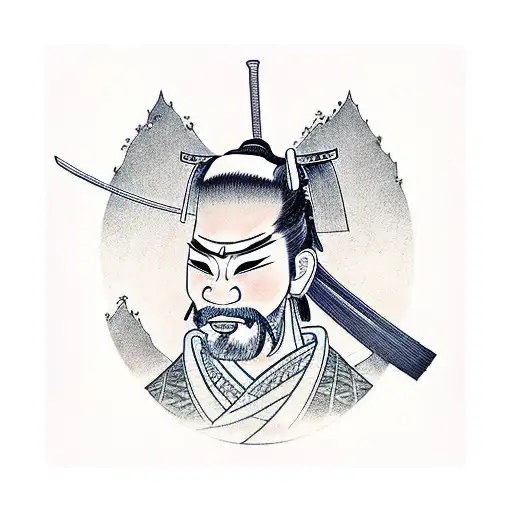 A Samurai Warrior Standing In Front Of A Glowing Mount Fuji At Sunrise