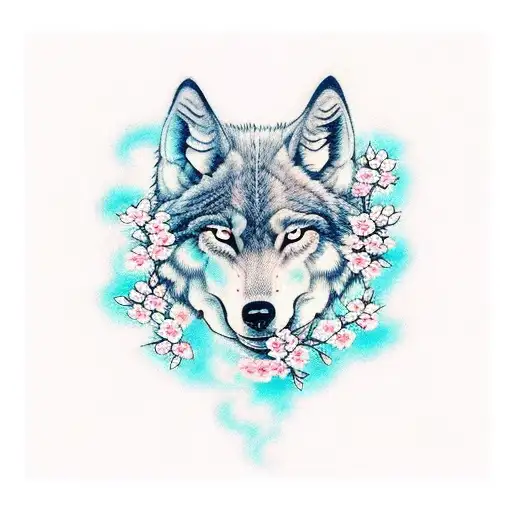 Three Headed Wolf With Sakura Flower Background