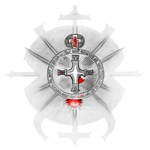 Knights Templar With Shield And Sword Kneeling In Front Of Christ On The Cross