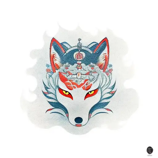 Geisha With A Fox Mask Holding A Sword To Cover A Full Arm