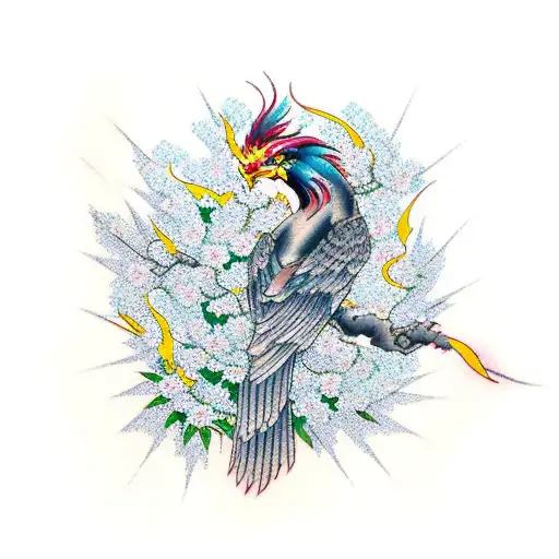 Phoenix With Cherry Blossom Petals