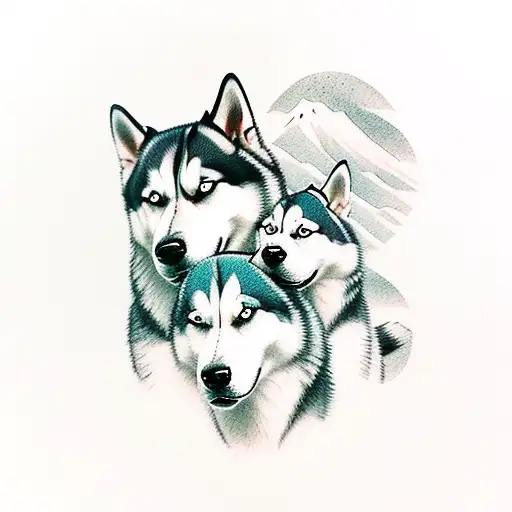 Husky Dog In Mountains With Itsowner