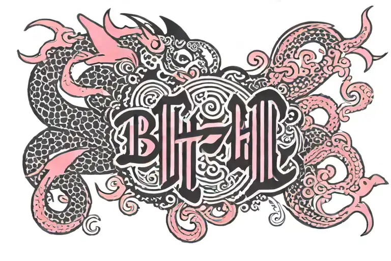 Bitch In Pink And Black Letters With Devil Tails At End Of Letters