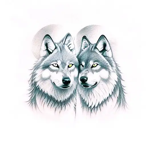 Two Wolfes Howling At Blue Moon