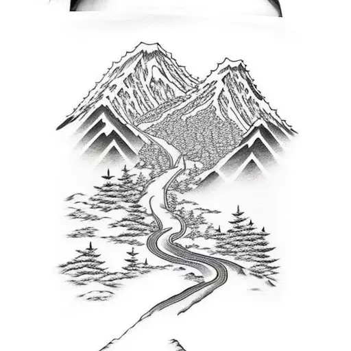 Mountain With Road And A Person Walking