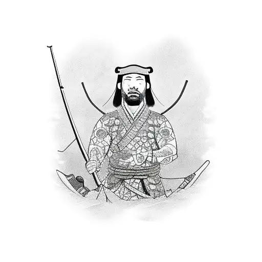 Fisherman Samurai With Flowers