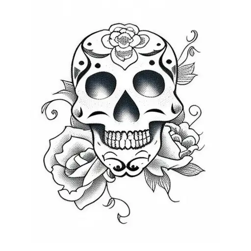 Leg Sleeve With Sugar Skull And Flowers