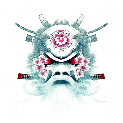 Samurai Mask With Black Cherry Blossoms