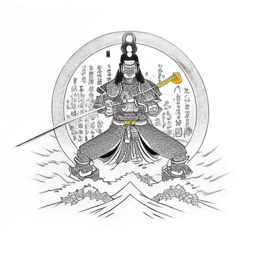 Arm Samuraiwith A Sword On His Knees