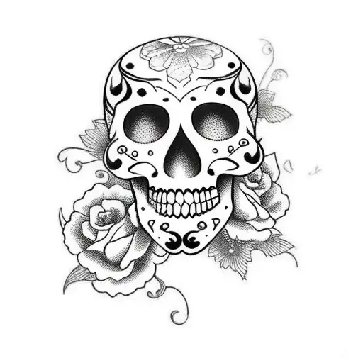 Leg Sleeve With Sugar Skull And Flowers