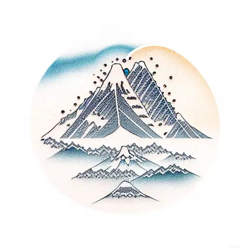 Penguine With Glacier And Mountain Outline