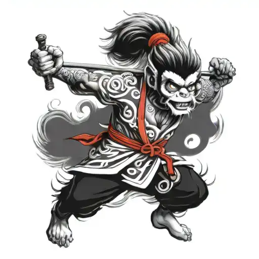 Sun Wukong Realistic Black And White Whit Red