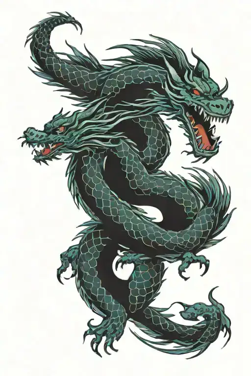 Two Simple Calm Dragons Intertwined Symbolising Moon Phases