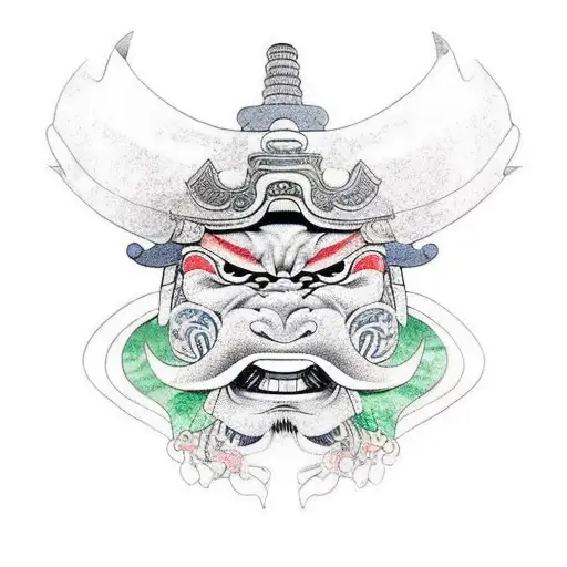 A Samurai Mask With Colour