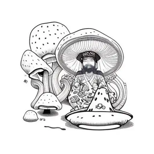 Guy Sitting With Hat And Mushrooms