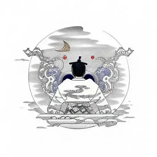 Samurai With A Moon In The Background