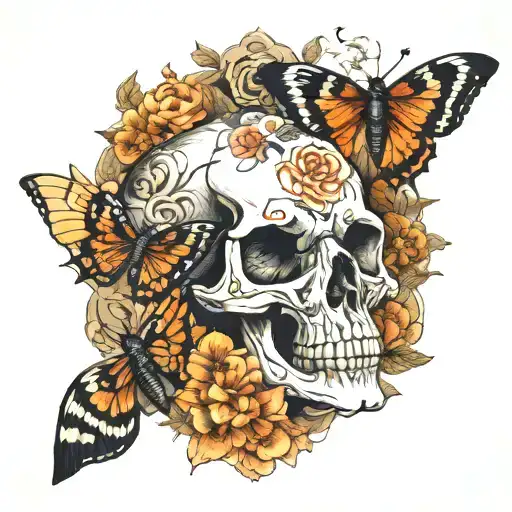Skull Moth Surrounded By Flowers