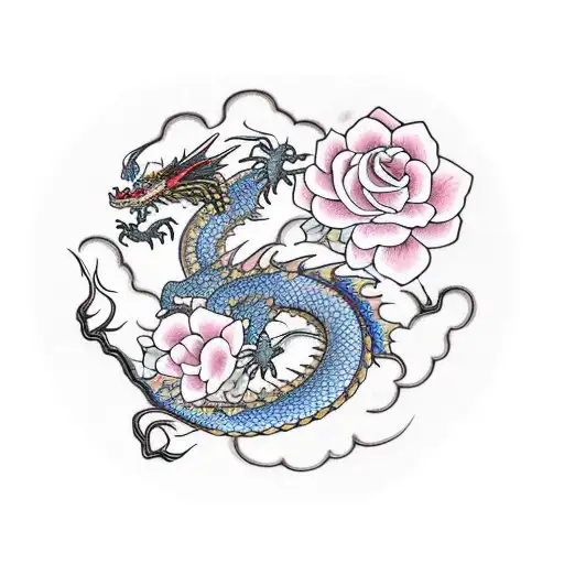 Dragon With Wrapped Around 3 Roses