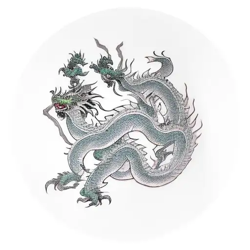 Green Chinese Dragon Fight To White Tiger
