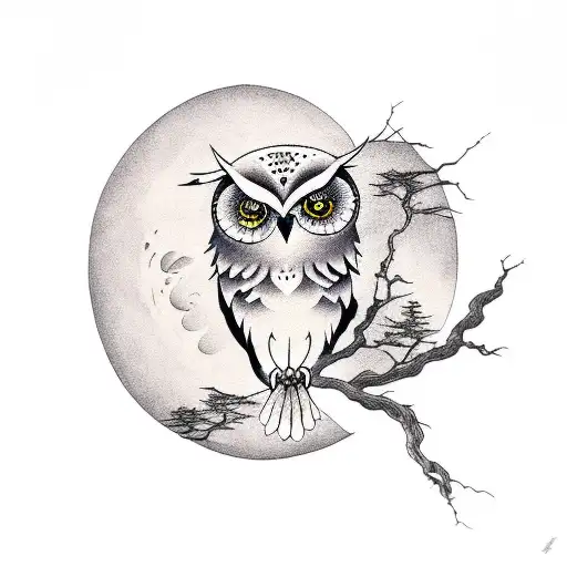 Moon With Owl And Trees